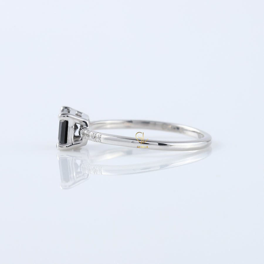 East to West 1.5 Ct Radiant Cut Black Moissanite Solitaire With Accent Ring