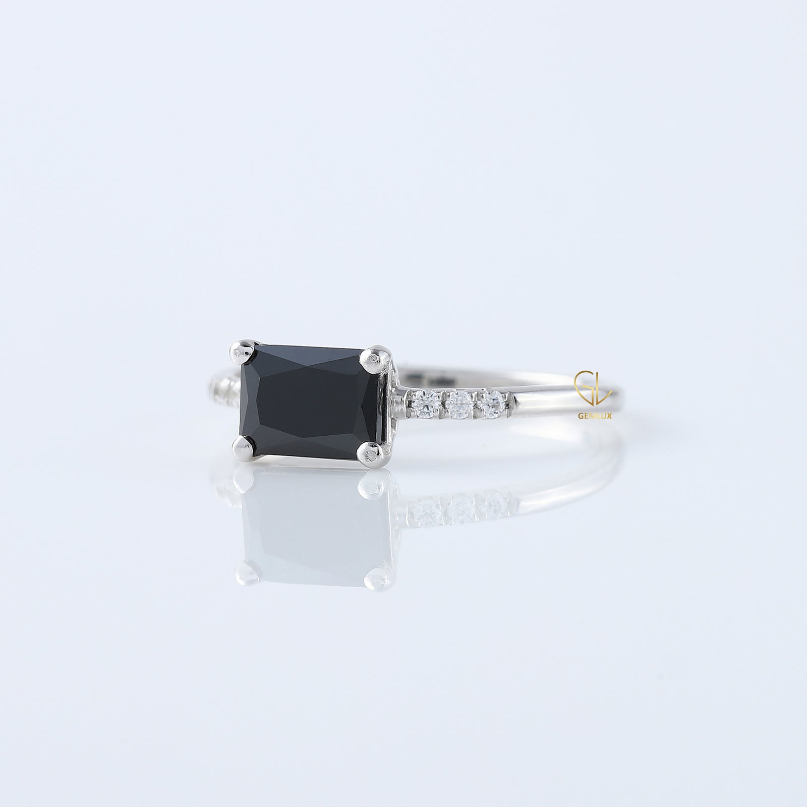 East to West 1.5 Ct Radiant Cut Moissanite Solitaire With Accent Ring