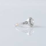 Art Deco Split Shank Round Cut Moissanite Diamond Halo Engagement Ring