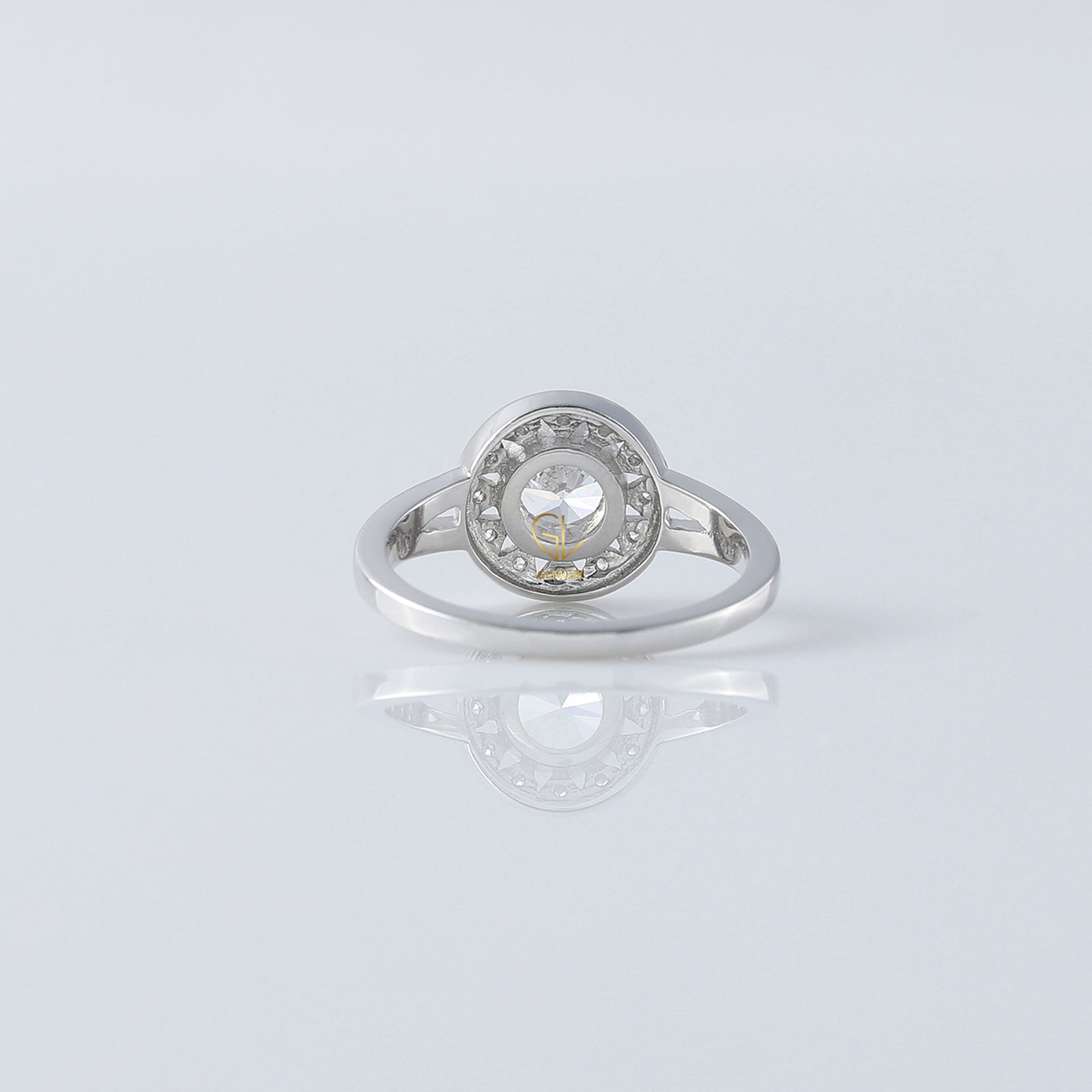 Art Deco Split Shank Round Cut Moissanite Diamond Halo Engagement Ring