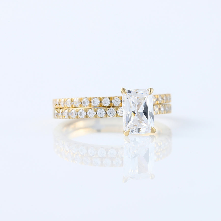 Radiant Cut Moissanite Solitaire With Accent Ring Set