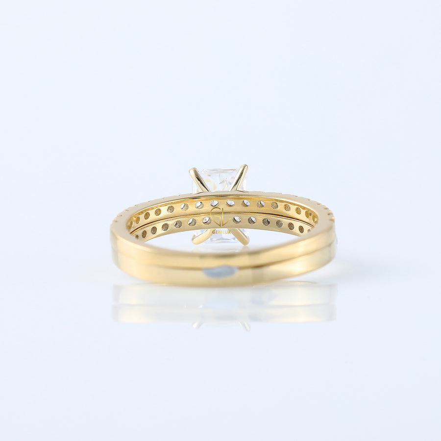 Radiant Cut Moissanite Solitaire With Accent Ring Set