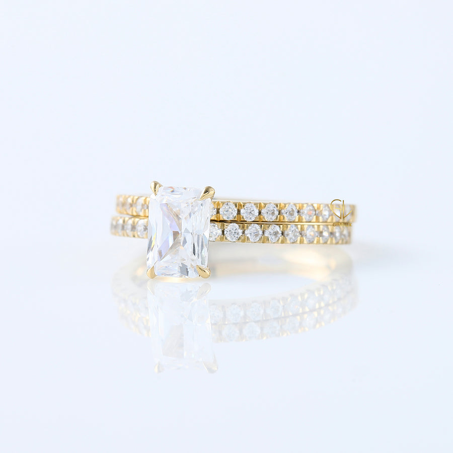 Radiant Cut Moissanite Solitaire With Accent Ring Set