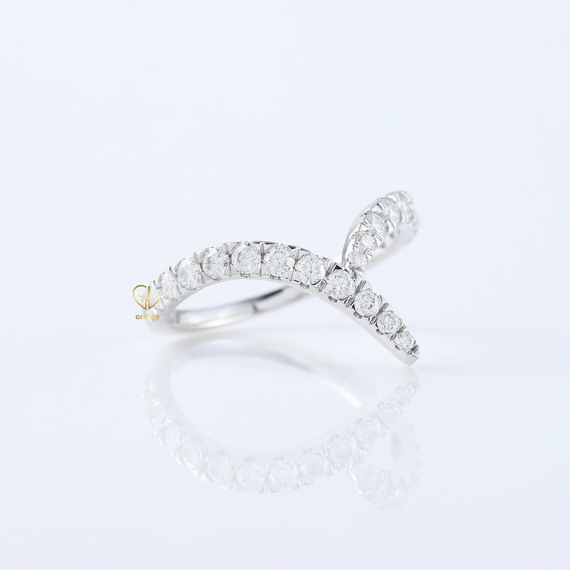 Art Deco V Shape Round Cut Lab Grown Diamond Matching Ring