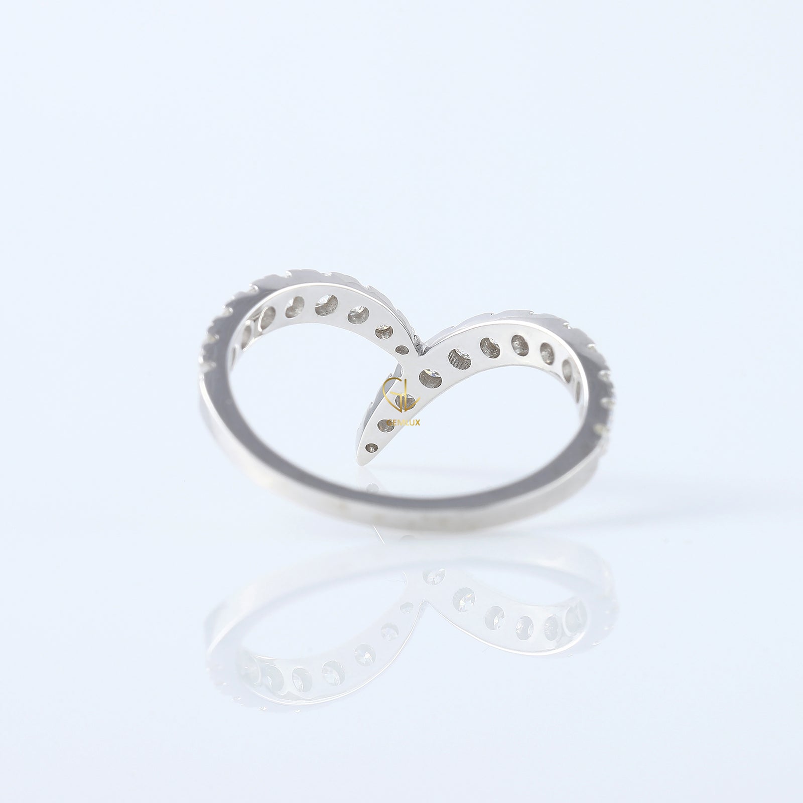 Curved V Shape Round Cut Moissanite Wedding Ring