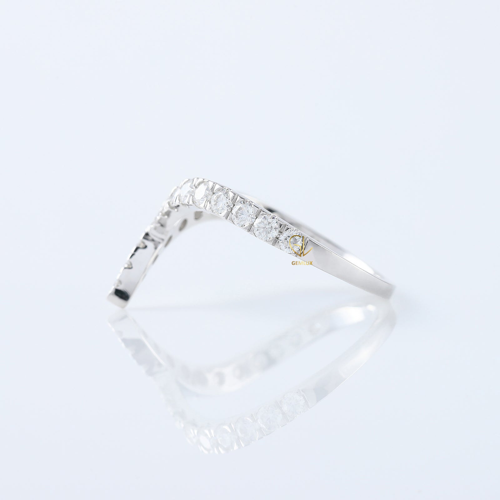 Art Deco V Shape Round Cut Lab Grown Diamond Matching Ring