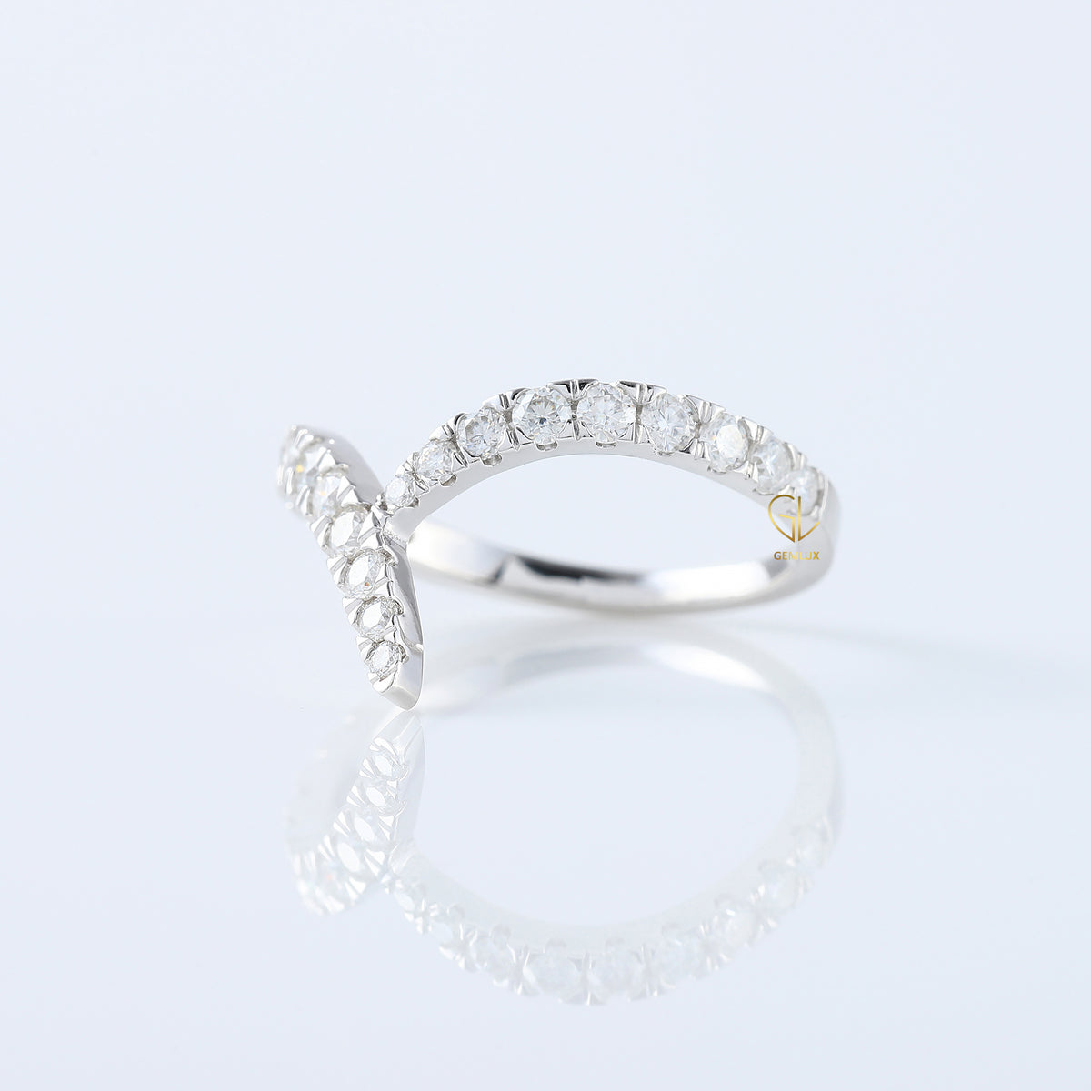 Art Deco V Shape Round Cut Lab Grown Diamond Matching Ring