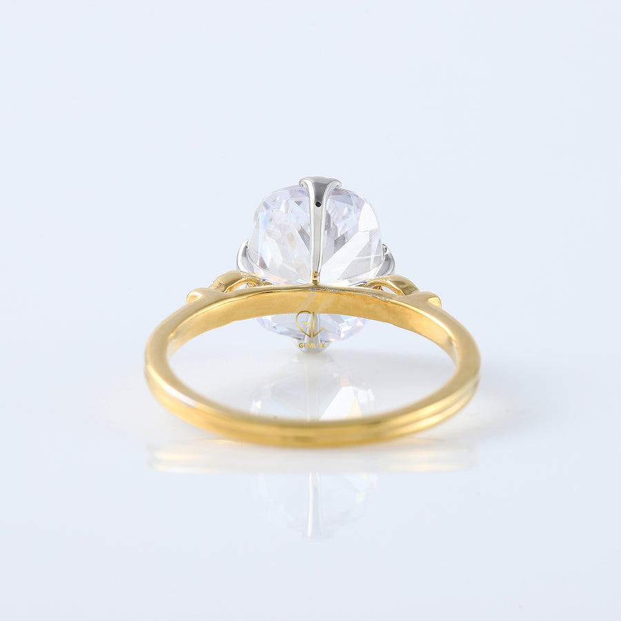 Fish Tail Prong Three Stone Elongated Cushion Cut Moissanite Ring