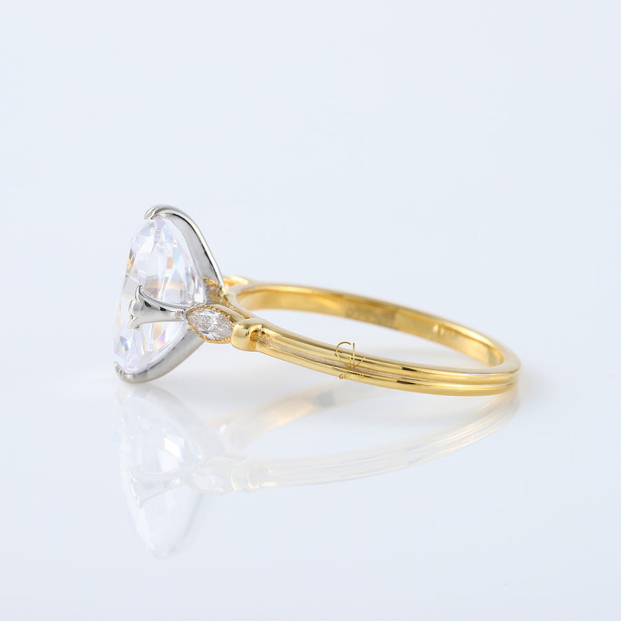 Fish Tail Prong Three Stone Elongated Cushion Cut Moissanite Ring