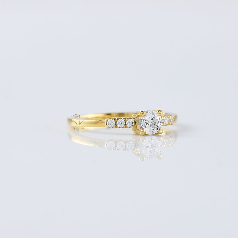0.5 Carat Round Moissanite Solitaire Ring With Side Stones