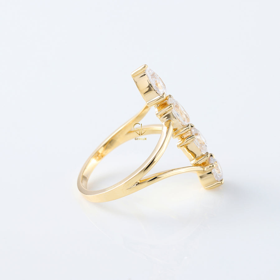 Fancy 14K Yellow Gold Multi Stone Moissanite Bypass Ring