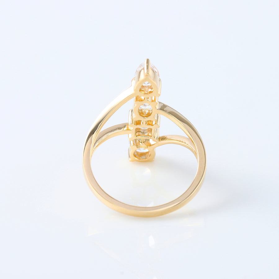 Fancy 14K Yellow Gold Multi Stone Moissanite Bypass Ring