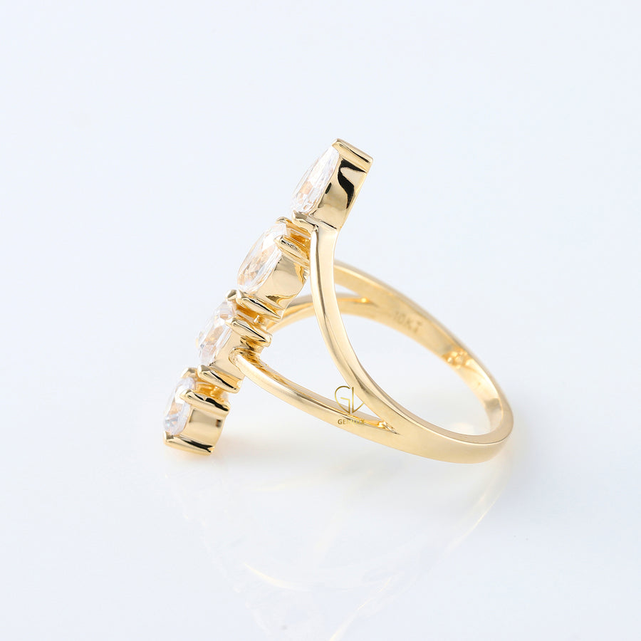 Fancy 14K Yellow Gold Multi Stone Moissanite Bypass Ring