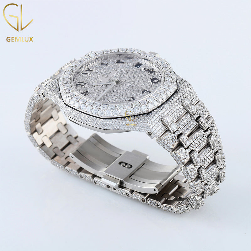 Full White Arabic Dial VS Clatiry Lab Grown Diamond Watch