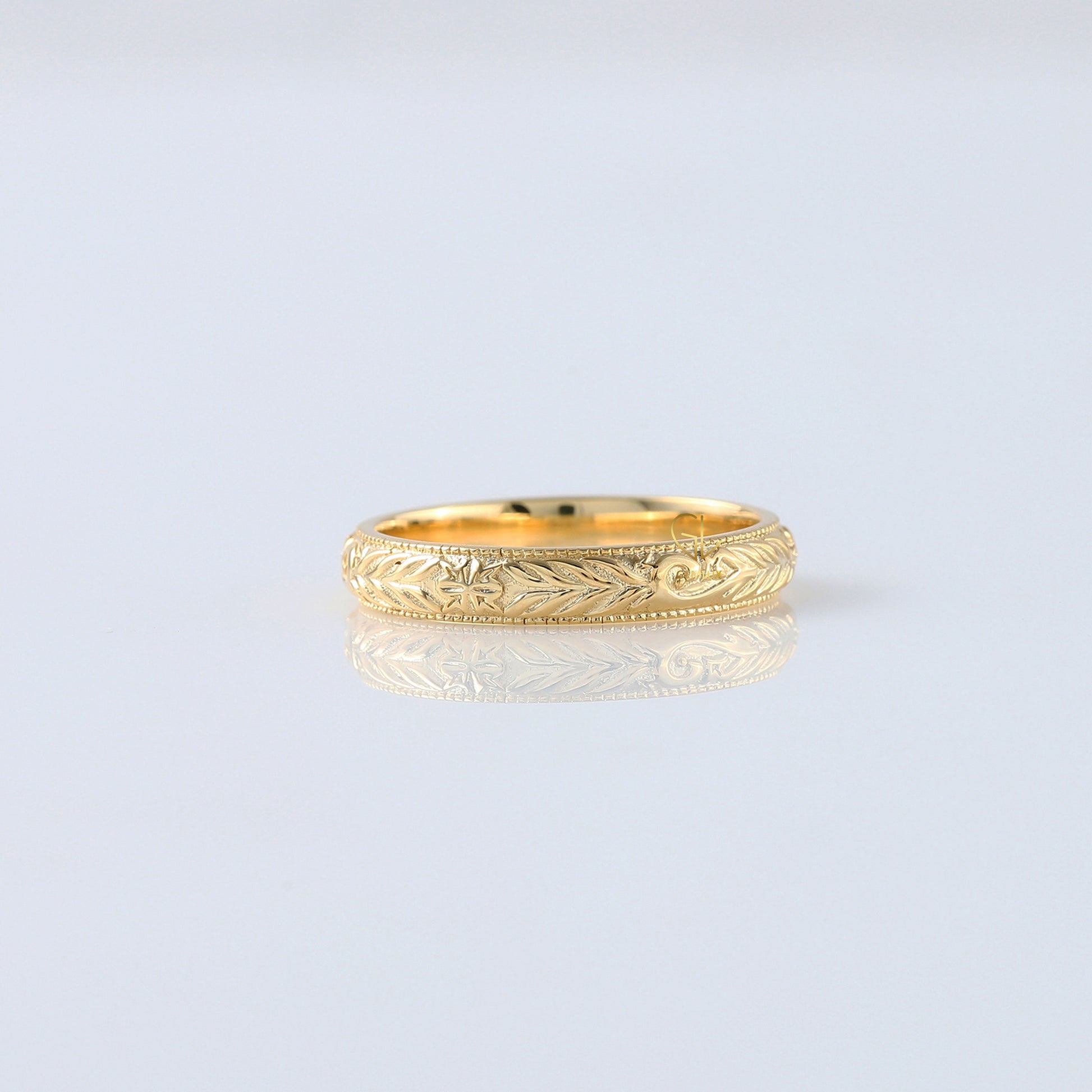 Retro Vintage 14k Solid Gold Plain Gold Filigree Wedding Band 