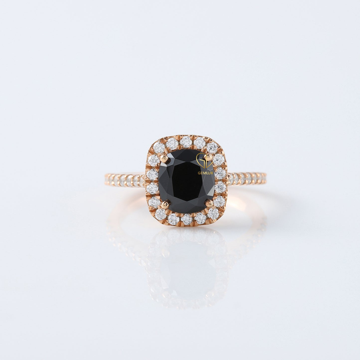 Elongated Cushion Black Moissanite Engagement Ring