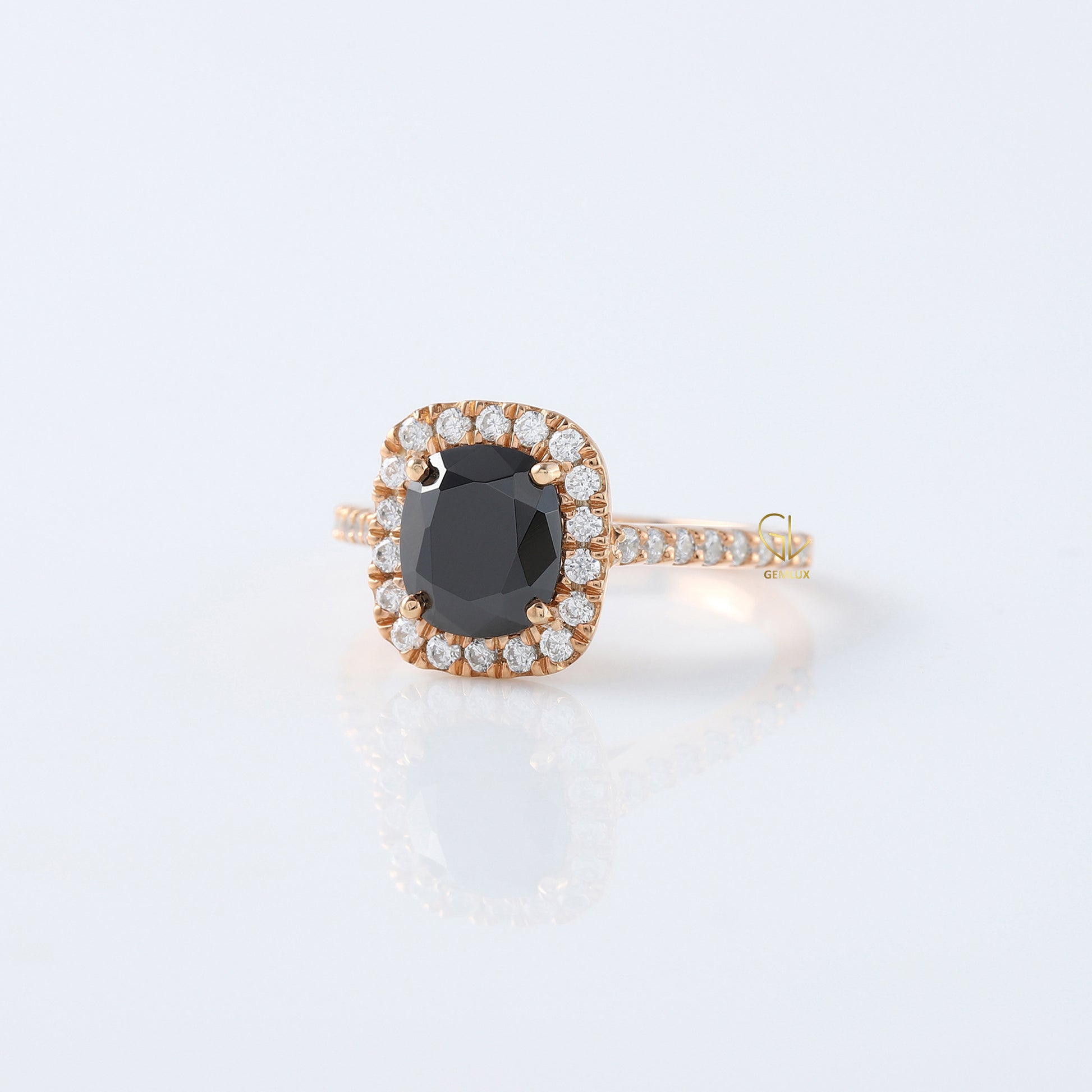 Elongated Cushion Black Moissanite Engagement Ring