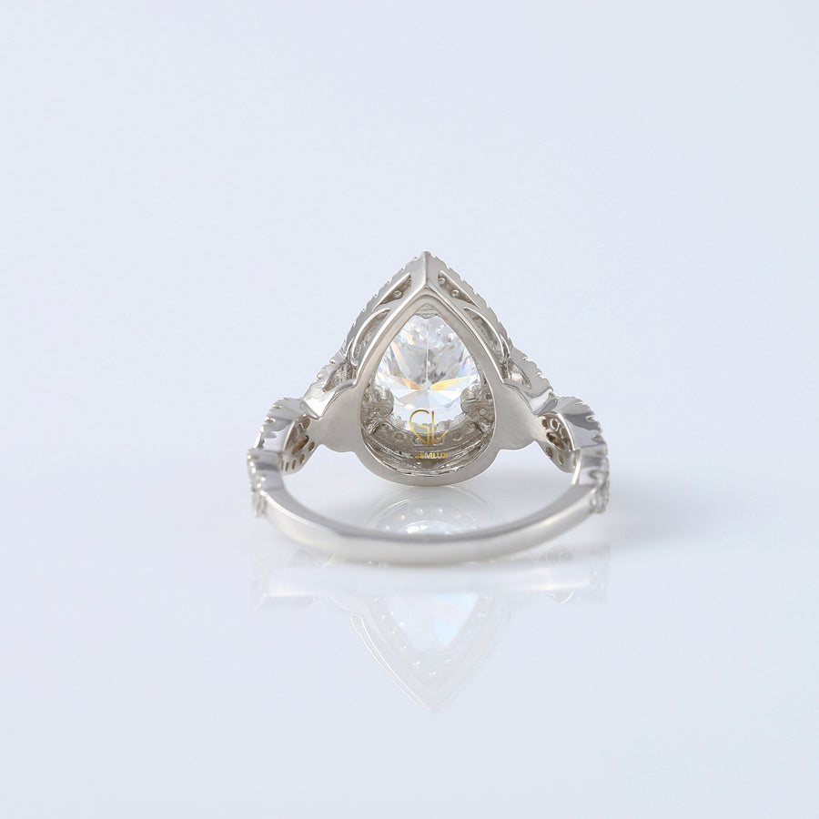 Pear Cut Moissanite Double Halo With Twisted Ring