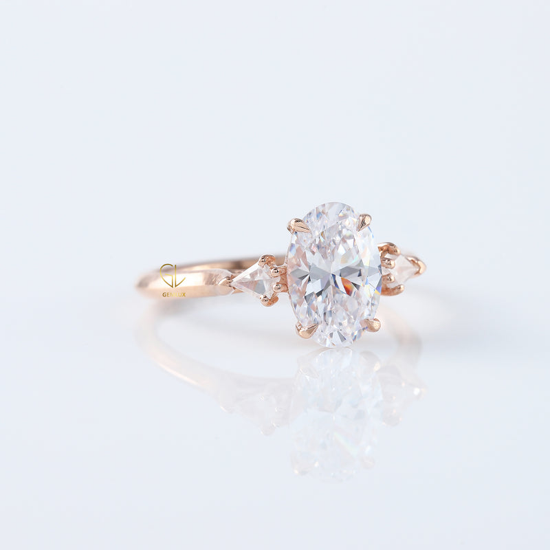 Oval Cut Moissanite Three Stone Engagement Ring