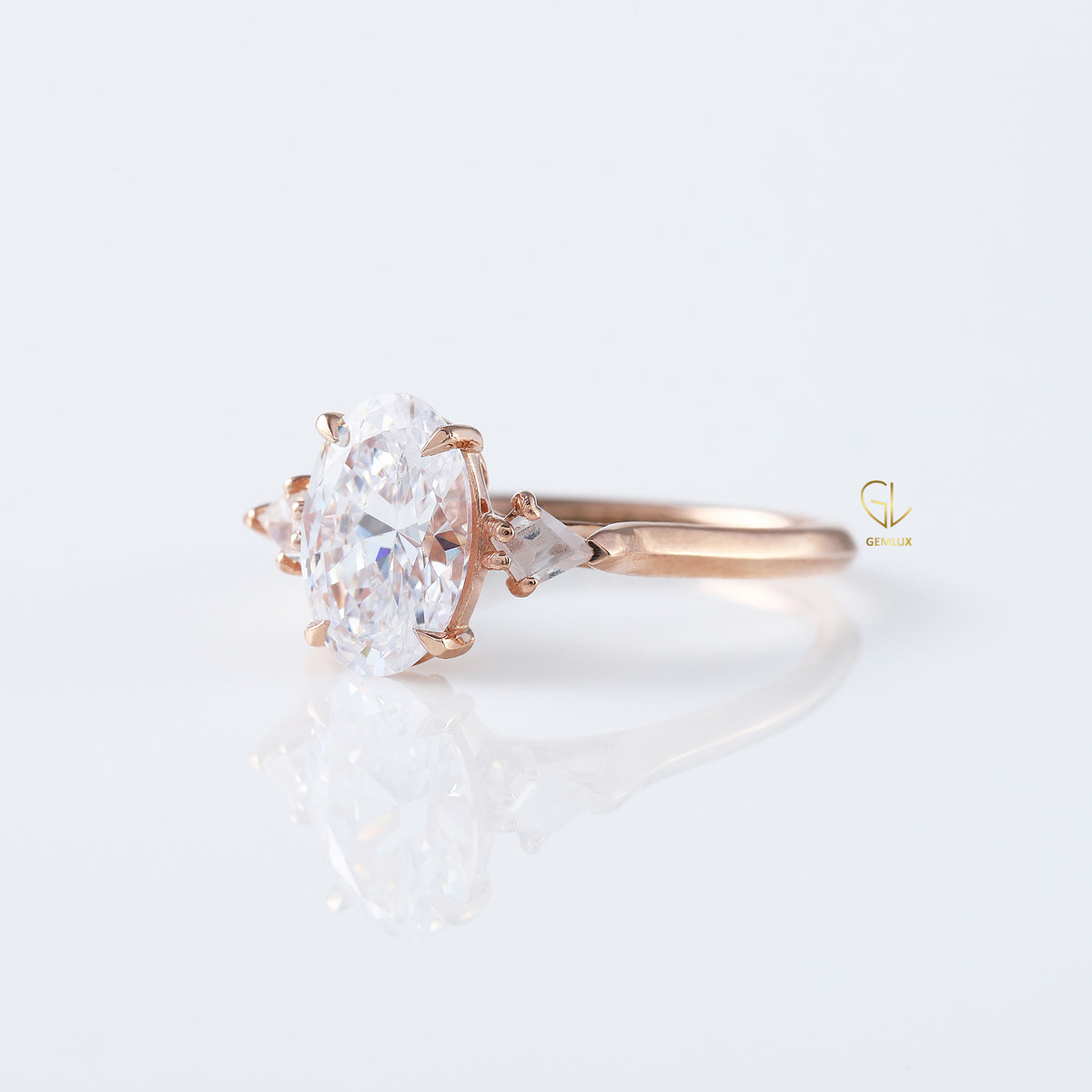 Oval Cut Moissanite Three Stone Engagement Ring