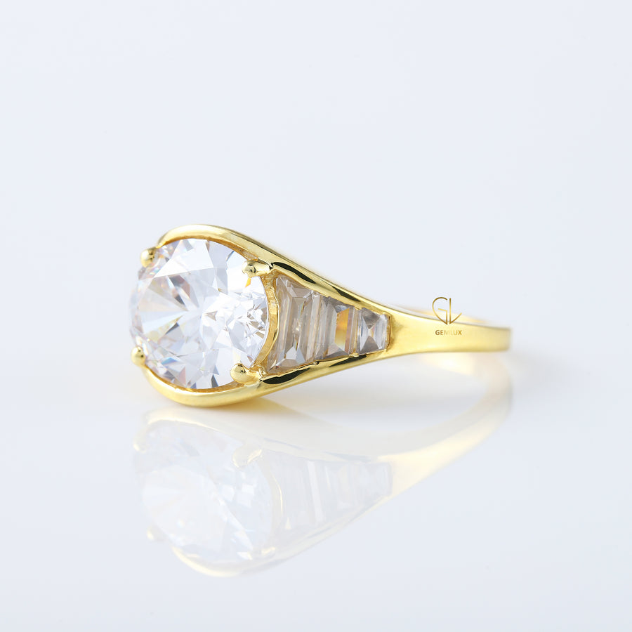 East to West 5 Ct Oval Cut Lab Grown Diamond Engagement Ring