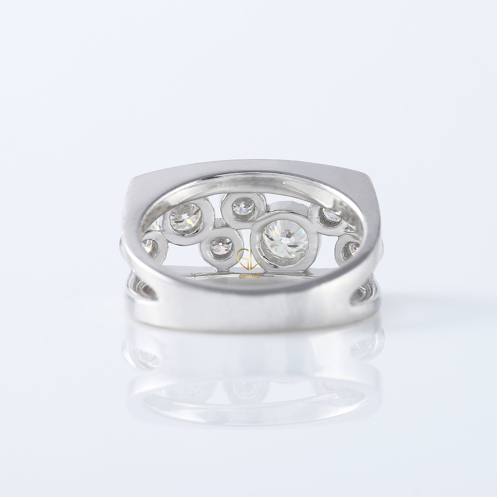 Seven Stone ring, bubble style scattered diamond ring