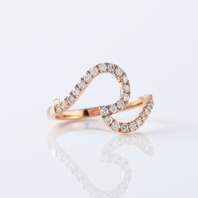 Round Cut Lab Grown Diamond Surfers Ocean Wave Ring