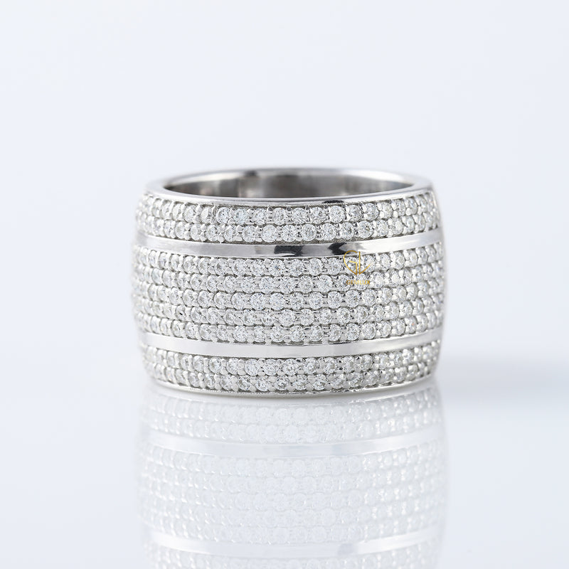 Round Cut Moissanite Diamond Solid Gold Wide Band Ring