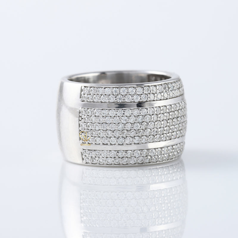 Round Cut Moissanite Diamond Solid Gold Wide Band Ring