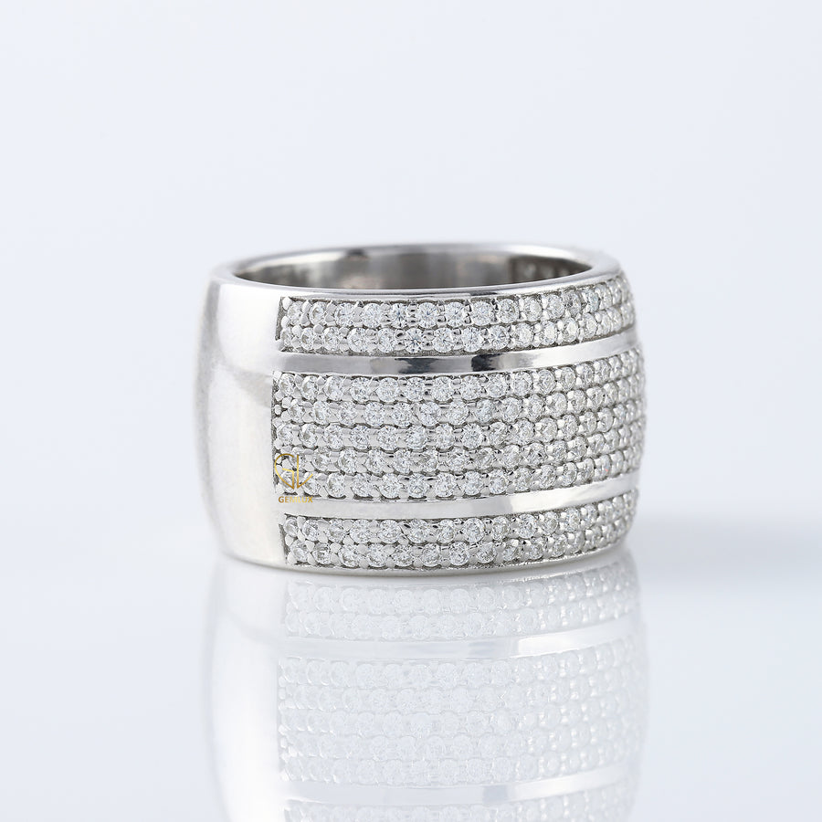 Round Cut Moissanite Diamond Solid Gold Wide Band Ring
