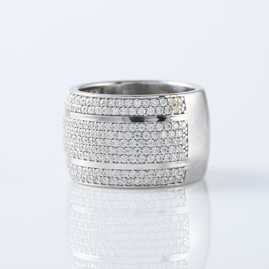 Round Cut Moissanite Diamond Solid Gold Wide Band Ring