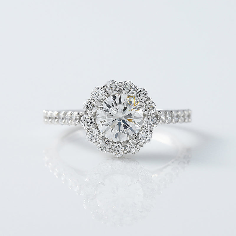 1 Carat Round Moissanite Halo Engagement Ring