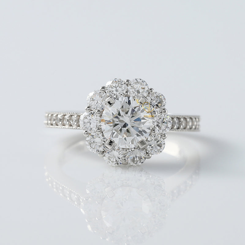 1.21 CT Round Cut Moissanite Halo Accent Ring