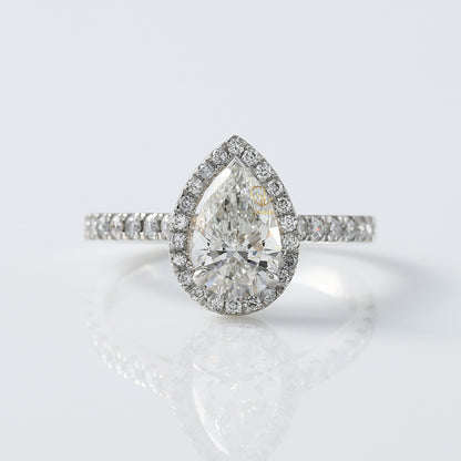 Pear Cut Moissanite Diamond Halo Engagement Ring