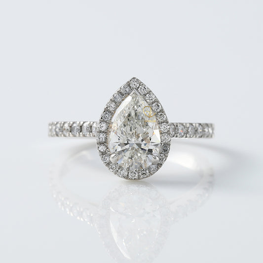 Pear Cut Moissanite Diamond Halo Engagement Ring