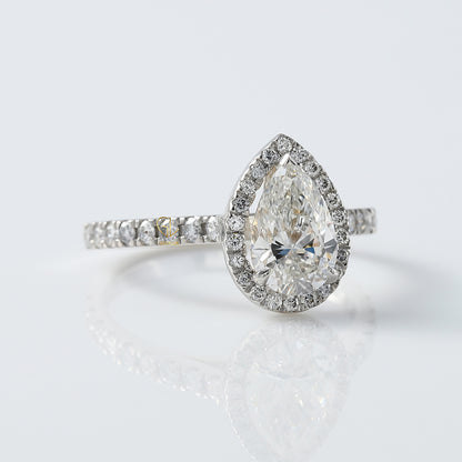 Pear Cut Moissanite Diamond Halo Engagement Ring