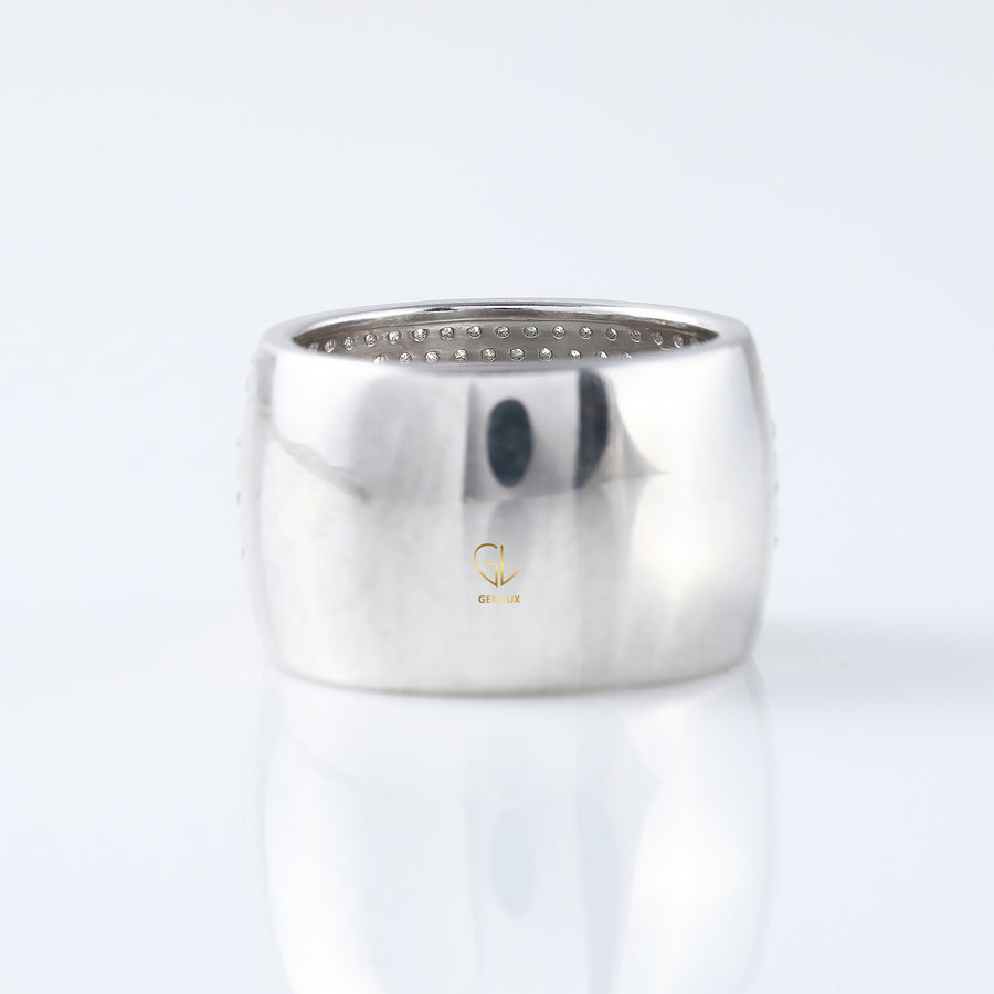 Round Cut Moissanite Diamond Solid Gold Wide Band Ring