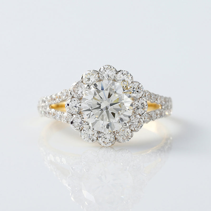 Round Diamond Halo Split Shank Engagement Ring