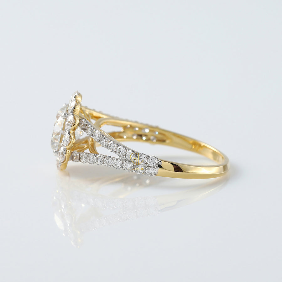 Round Diamond Halo Split Shank Engagement Ring