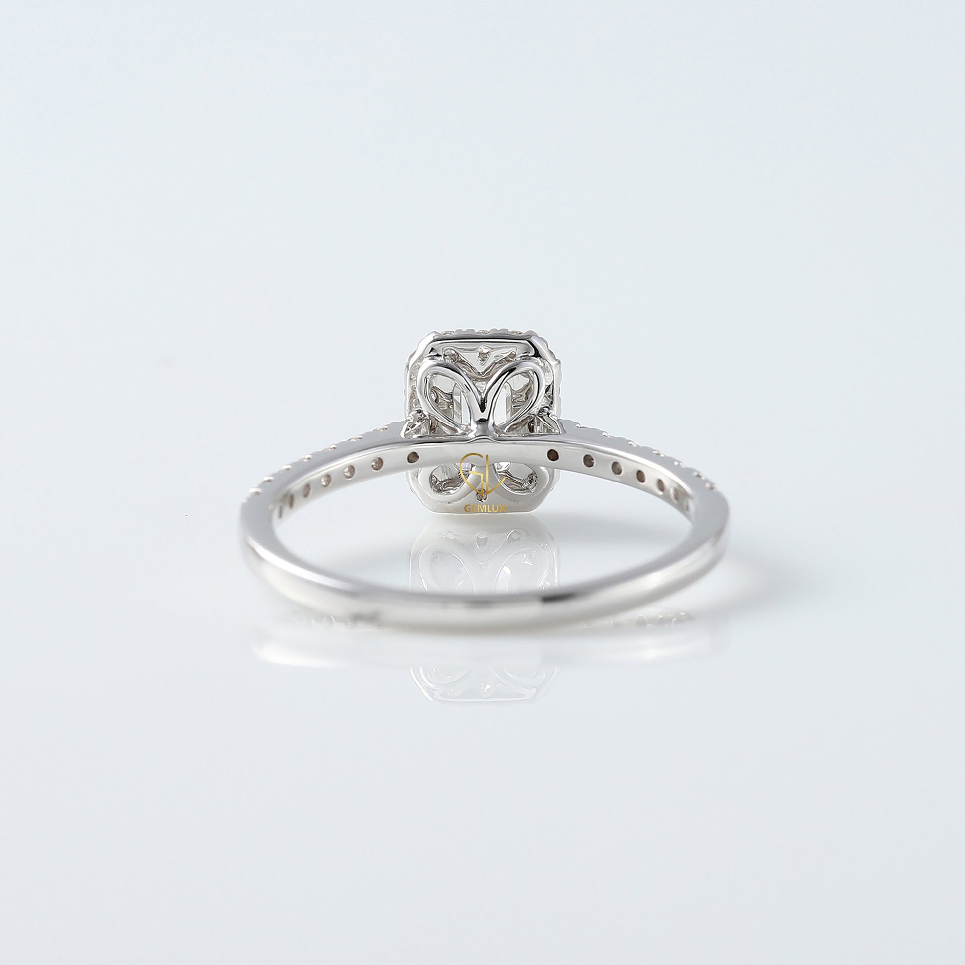 0.50 Ct Emerald Cut Moissanite Halo Engagement Ring