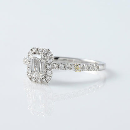 0.50 Ct Emerald Cut Lab Grown Diamond Halo Engagement Ring