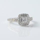 Princess Cut Moissanite Split Shank Double Halo Engagement Ring