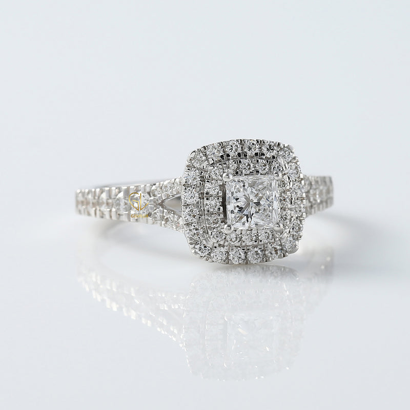 Princess Cut Moissanite Double Halo Ring