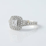Princess Cut Moissanite Split Shank Double Halo Engagement Ring