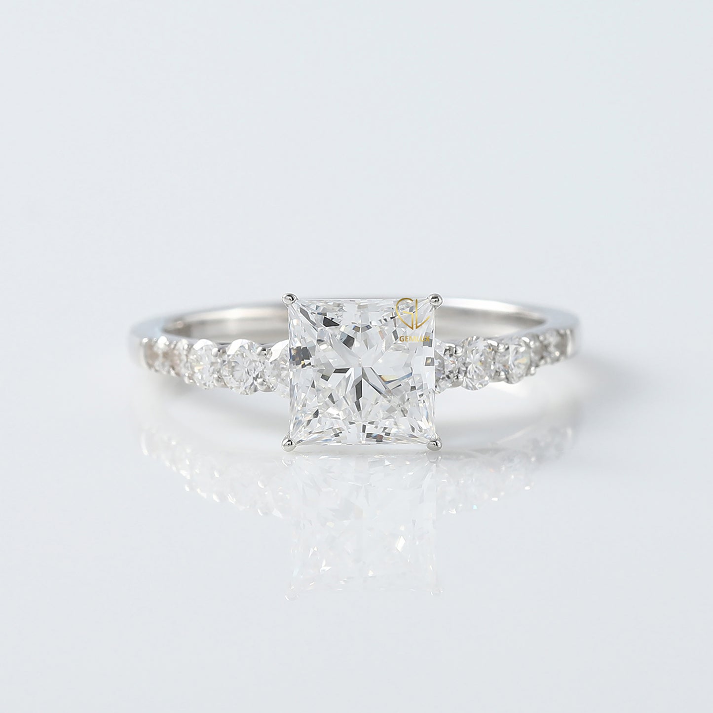 Princess Cut Lab Grown Diamond Solitaire With Accent Engagement Ring