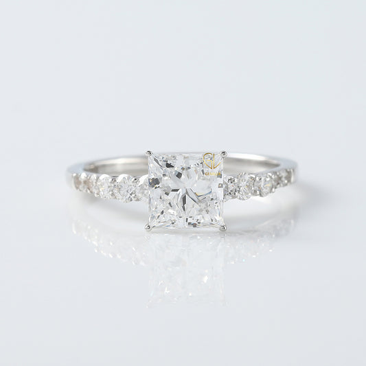 Princess Cut Lab Grown Diamond Solitaire With Accent Engagement Ring