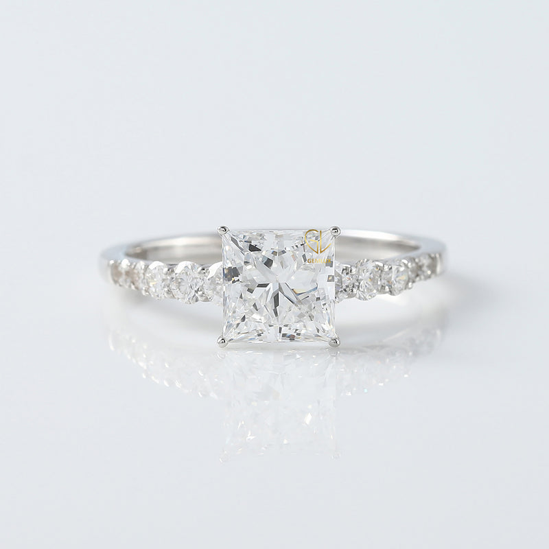 Princess Cut Solitaire Diamond Ring With Side Stones