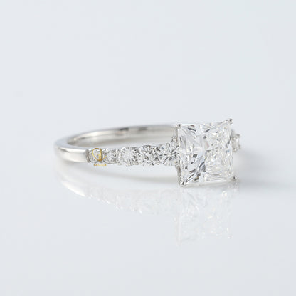 Princess Cut Moissanite Solitaire With Accent Engagement Ring