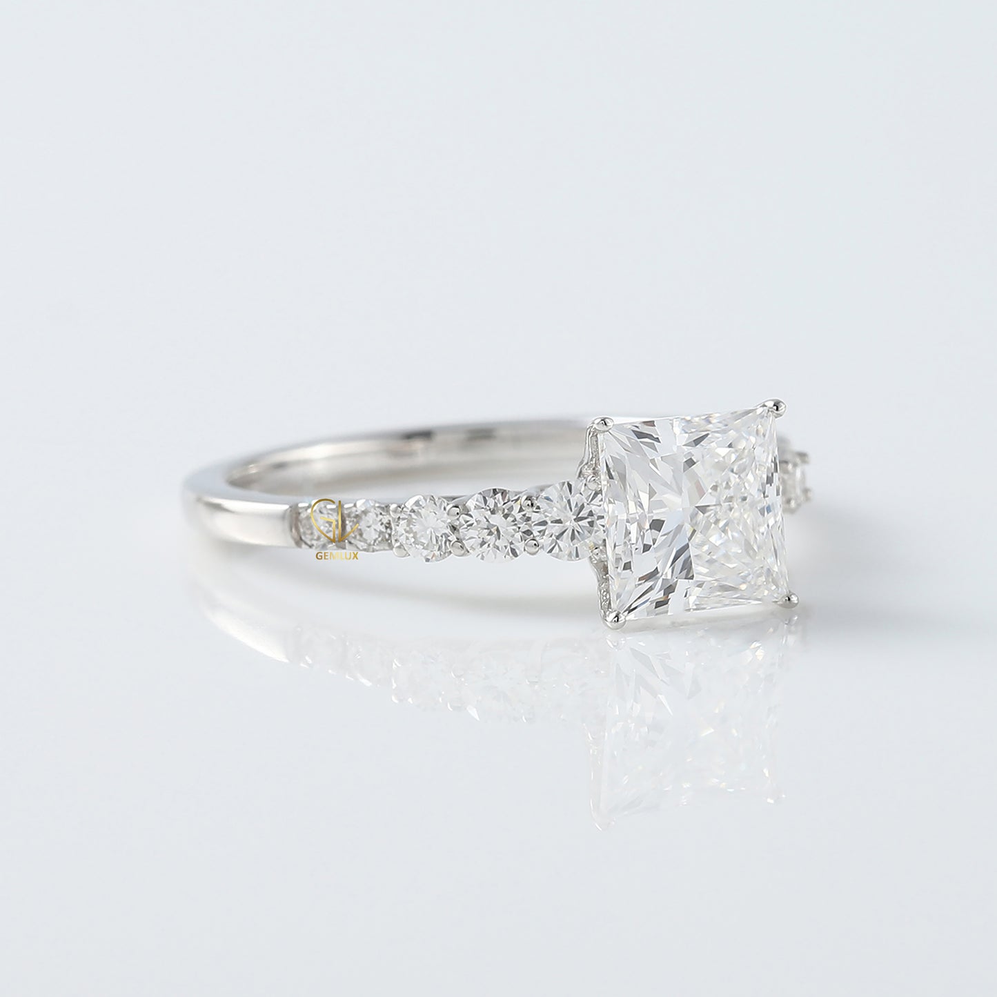 Princess Cut Lab Grown Diamond Solitaire With Accent Engagement Ring