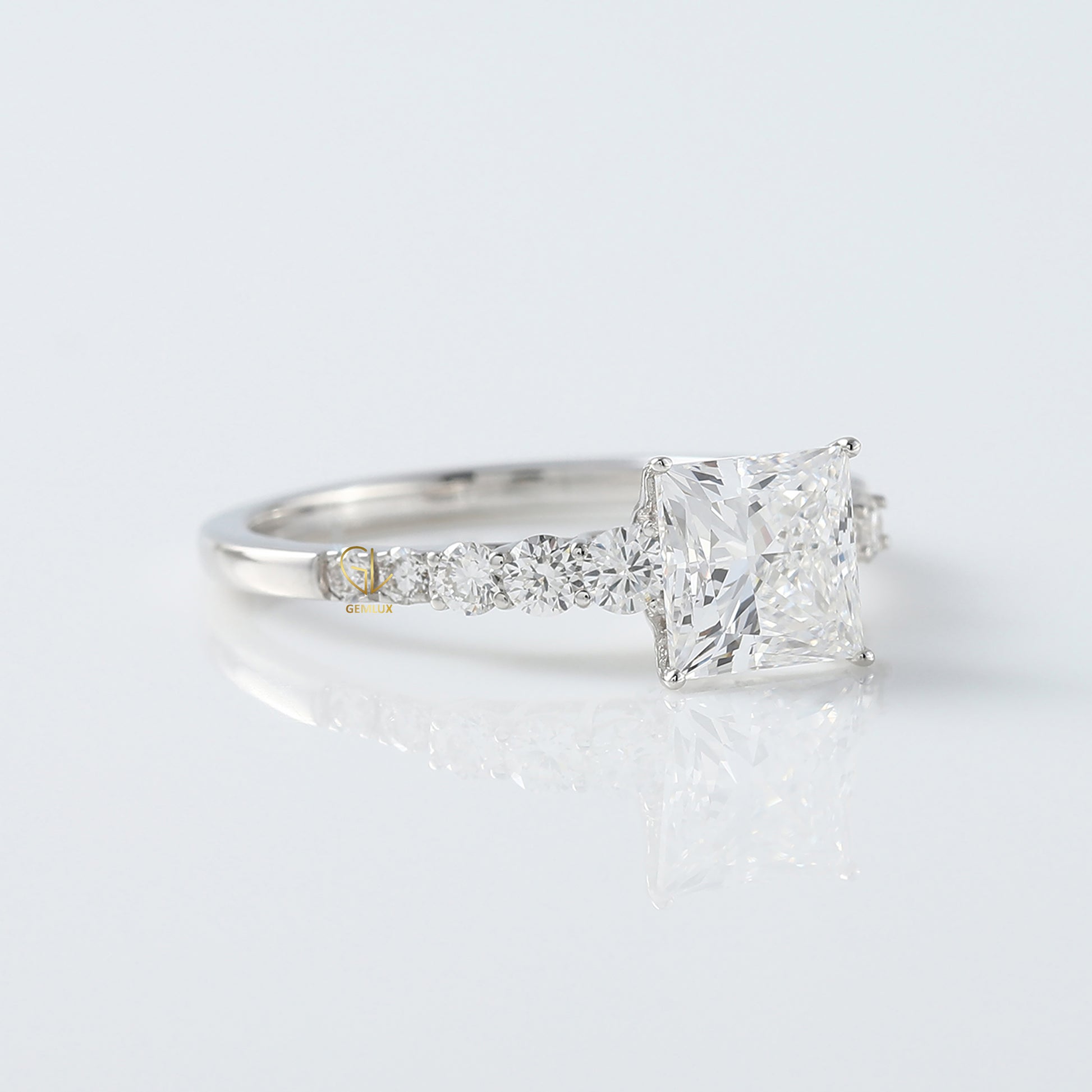 Princess Cut Lab Grown Diamond Solitaire With Accent Engagement Ring